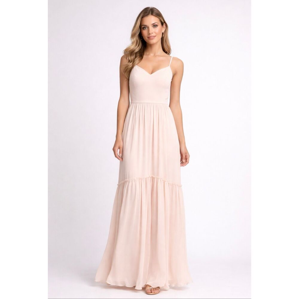 Theia Eddie Petal Pink Bridesmaid Dress Maxi Chiffon NWT Size 8 Read Description